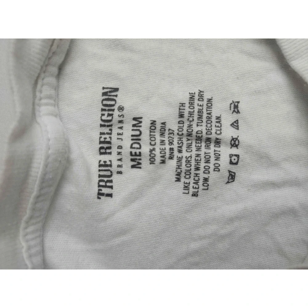 True Religion Mens White Short Sleeve Crew Neck T-Shirt Silver Logo Size Medium